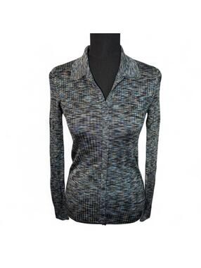 Akris Punto Long Sleeve Button Up Collard Luxury Knit Blouse sz US 10